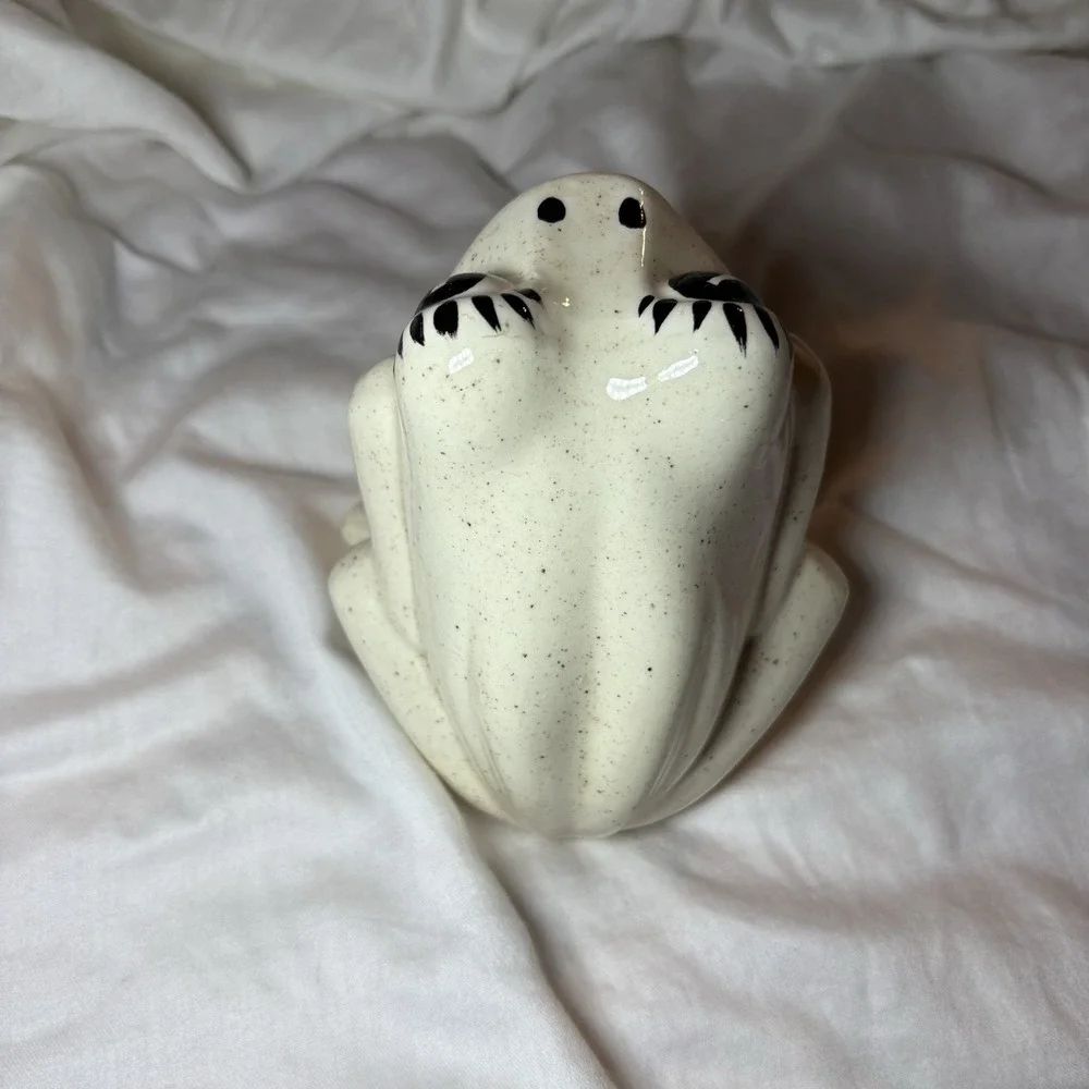 Vtg MCM Ceramic Frog Kitchen Sponge Scrubby Pad Holder White Granny Core Retro